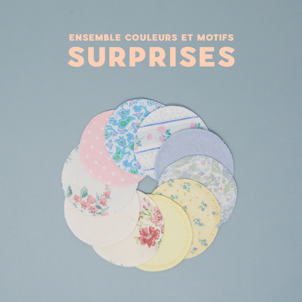 Cotons démaquillants lavables surcyclés - Ensemble de 10 de couleurs surprises