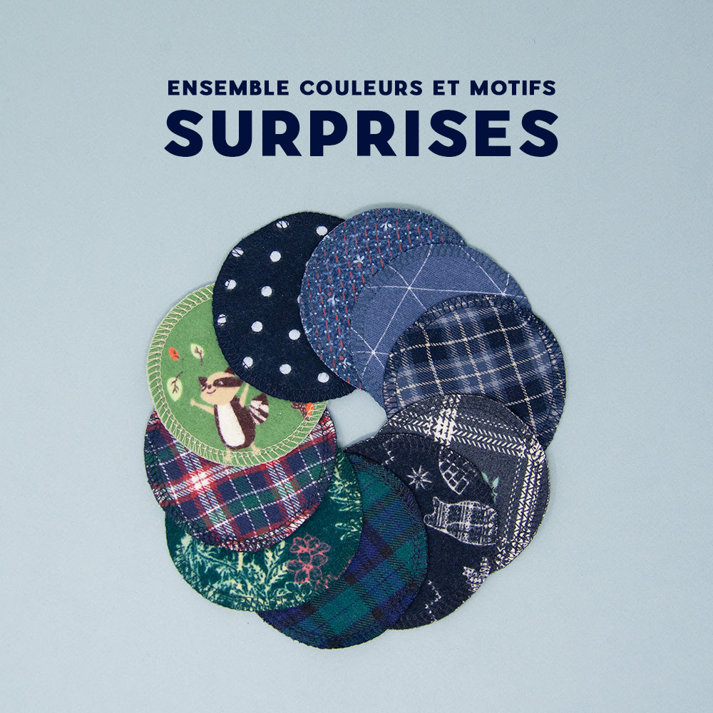 Cotons démaquillants lavables surcyclés - Ensemble de 10 de couleurs surprises